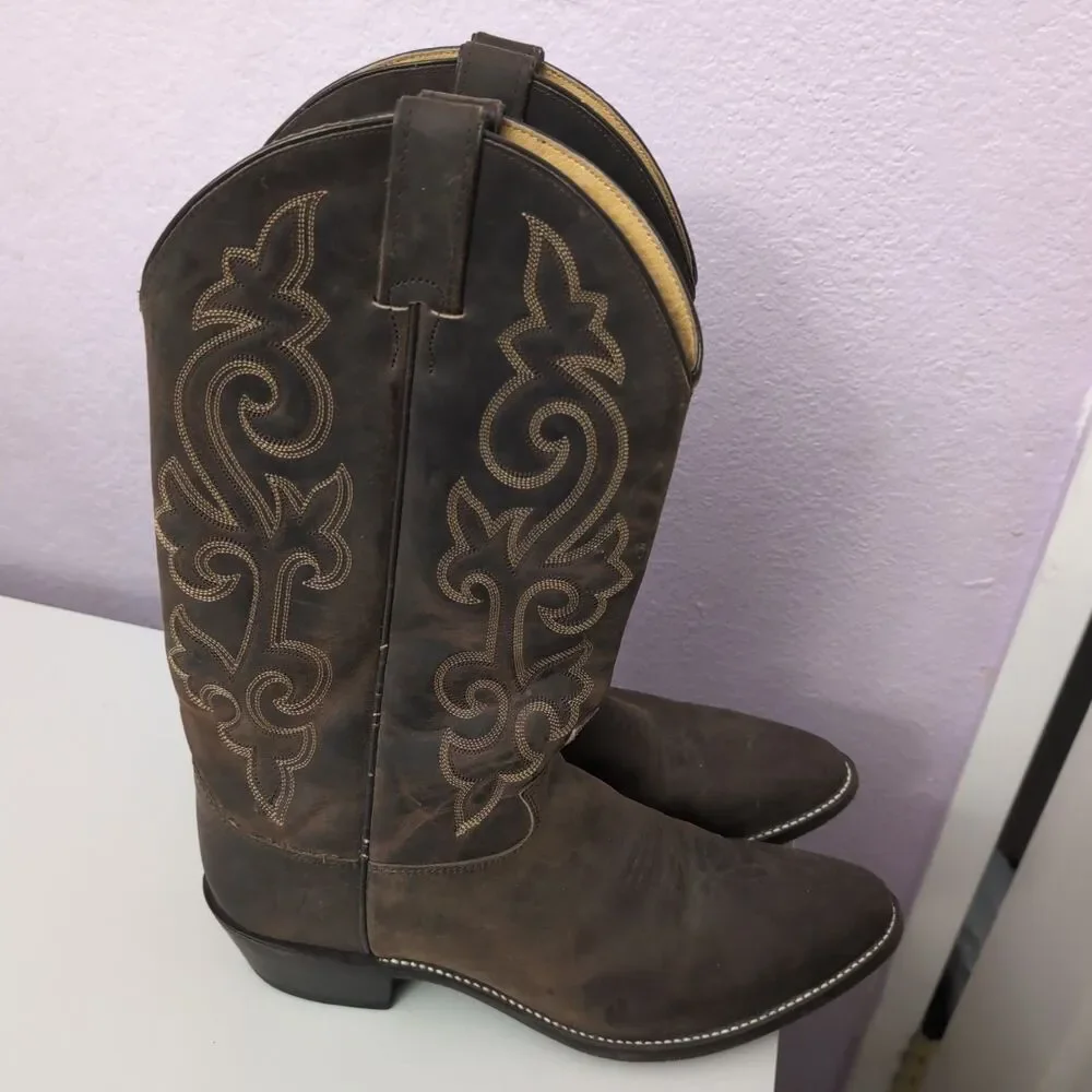 Justin Buck Bay Apache Cowboy Boots Style 2253 Brown Leather Men's SIZE 10.5 D